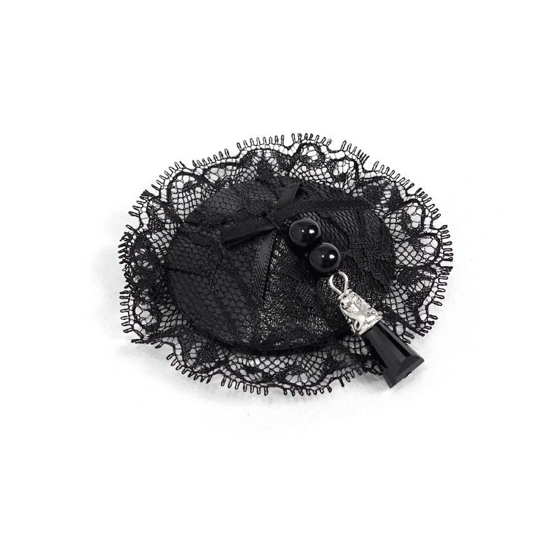 Elegant black floral lace nipple covers with tassels, perfect for gothic erotic clothing.