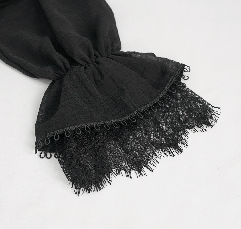 Elegant black lace detail on the sleeve of a women's gothic long sleeve top for a stylish finish.