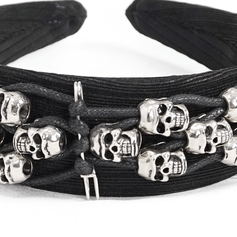 Women's gothic skull hair band featuring stylish silver skulls for an edgy look in alternative fashion.