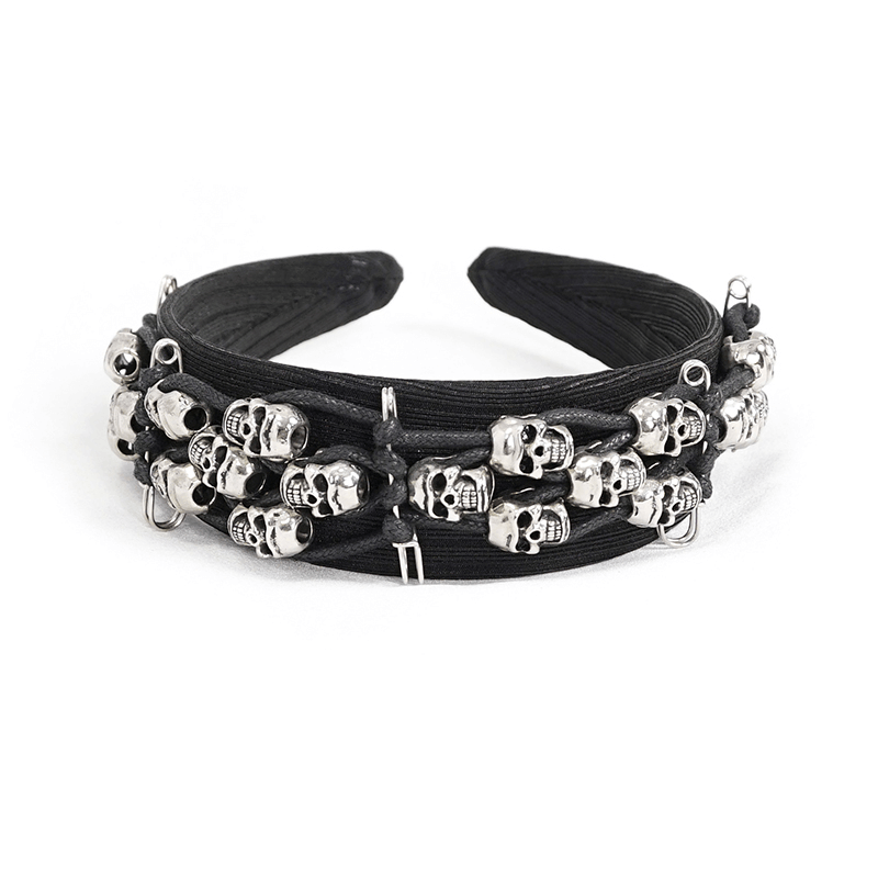 Stylish women's gothic skull hair band made with quality materials, perfect for alternative fashion and accessorizing outfits.