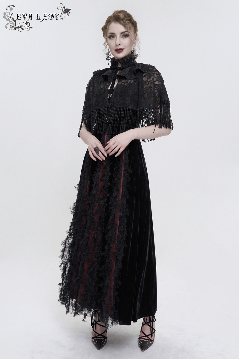 Women's Gothic Stand Collar Tassels Lace Cape / Elegant Ladies Capes in Black Color