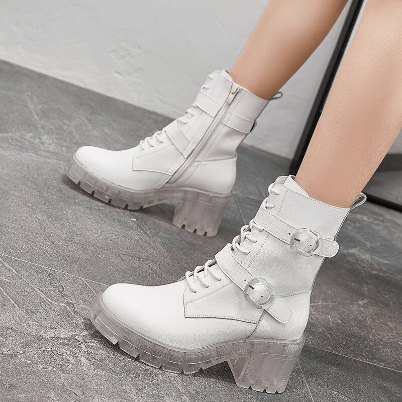 Women's High Heel Lace Up Ankle Boots / Zipper Plush Genuine Leather Boots