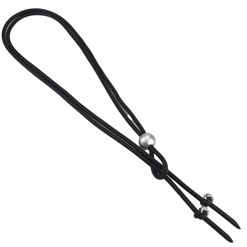 Women's long punk necklace featuring black rubber, pearl accents, and screw details, adjustable for stylish outfits.