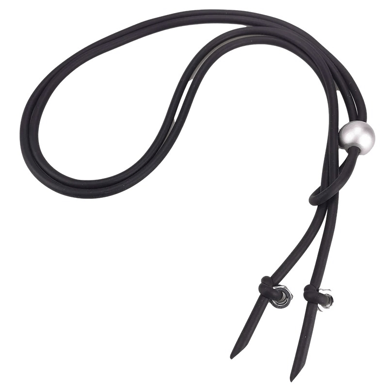 Punk style women's long necklace featuring rubber cords, pearl and screw accents, perfect for edgy fashion.
