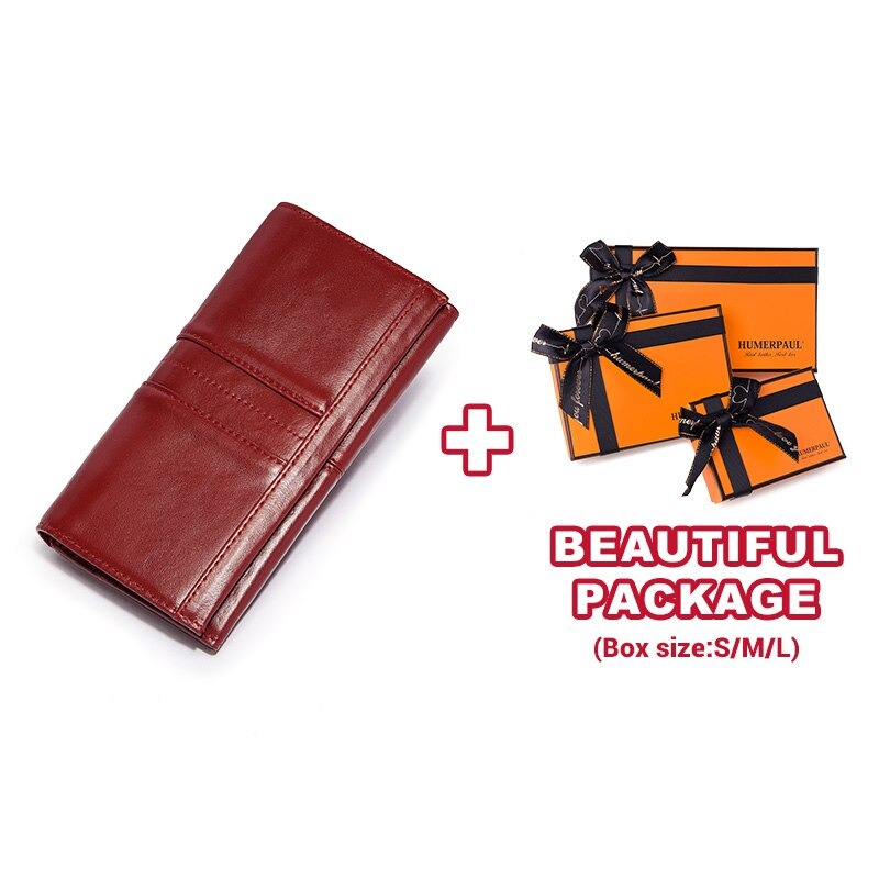 Stylish red women's long wallet-clutch with beautiful gift packaging, perfect for cell phone and cards.