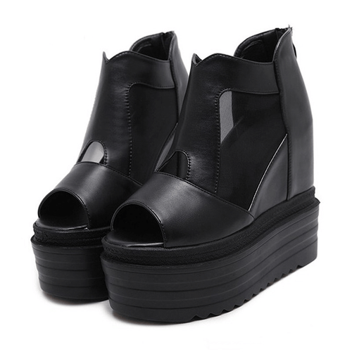 Sandales compensées à bout ouvert pour femme / Bottines respirantes à plateforme élégante