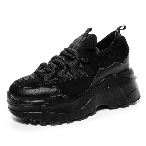 Women's Platform Genuine Leather Sneakers / Stylish Female Lace Up Increased Insole Shoes