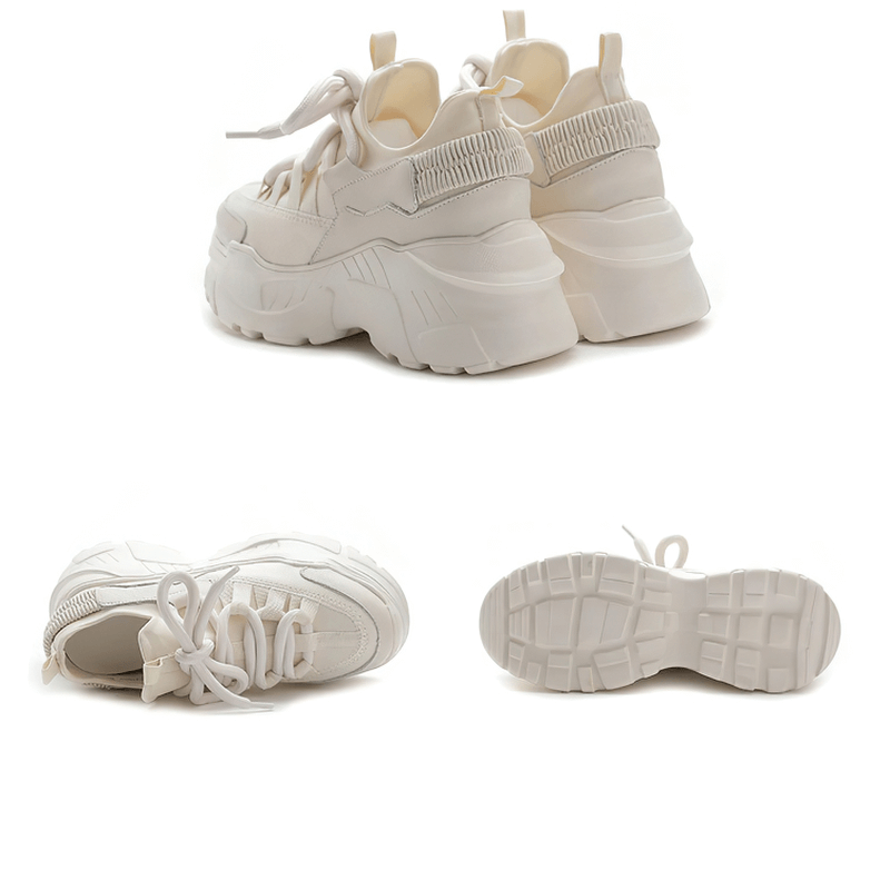 Stylish women's platform genuine leather sneakers, lace-up design with an increased insole for added comfort.