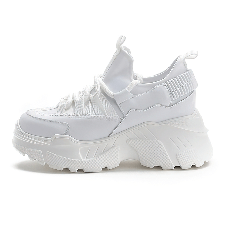 Stylish white platform sneakers for women, featuring genuine leather and a comfortable lace-up design.