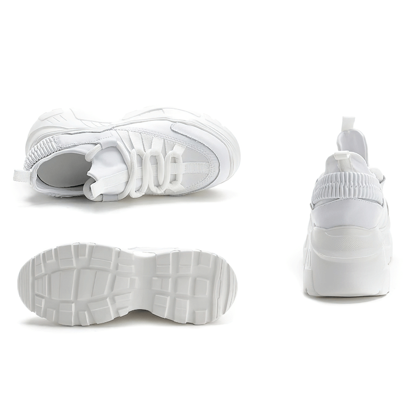 Stylish white women's platform sneakers with breathable design and cushioned soles for casual wear.
