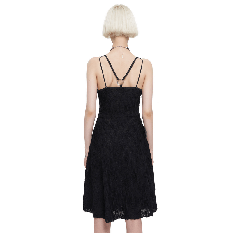 Back view of a women's gothic punk black dress with cross straps and slit hem, perfect for stylish punk wardrobes.