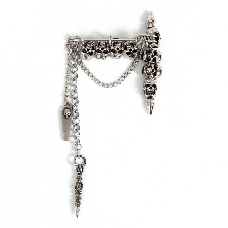 Stylish women's skull chain brooch in gothic style with intricate details and a unique design for alternative fashion.