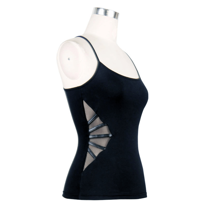 Women's Steampunk Black Asymmetrical Tank Top with stylish cutout detail, perfect for gothic fashion lovers.