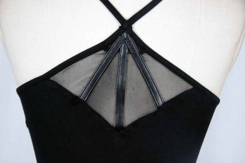 Women's Steampunk Black Asymmetric Camisole / Gothic Female Sleeveless Cotton Tank Tops