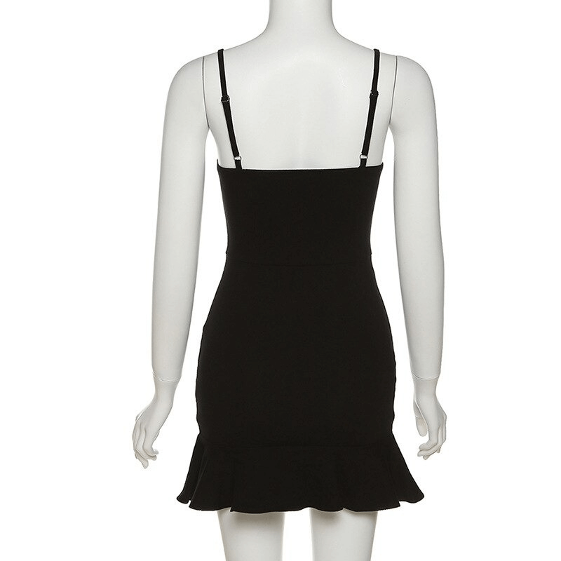 Women's Strap A-Line Short Dress / Black Sexy Bodycon Dress / Glamorous Female Clothing