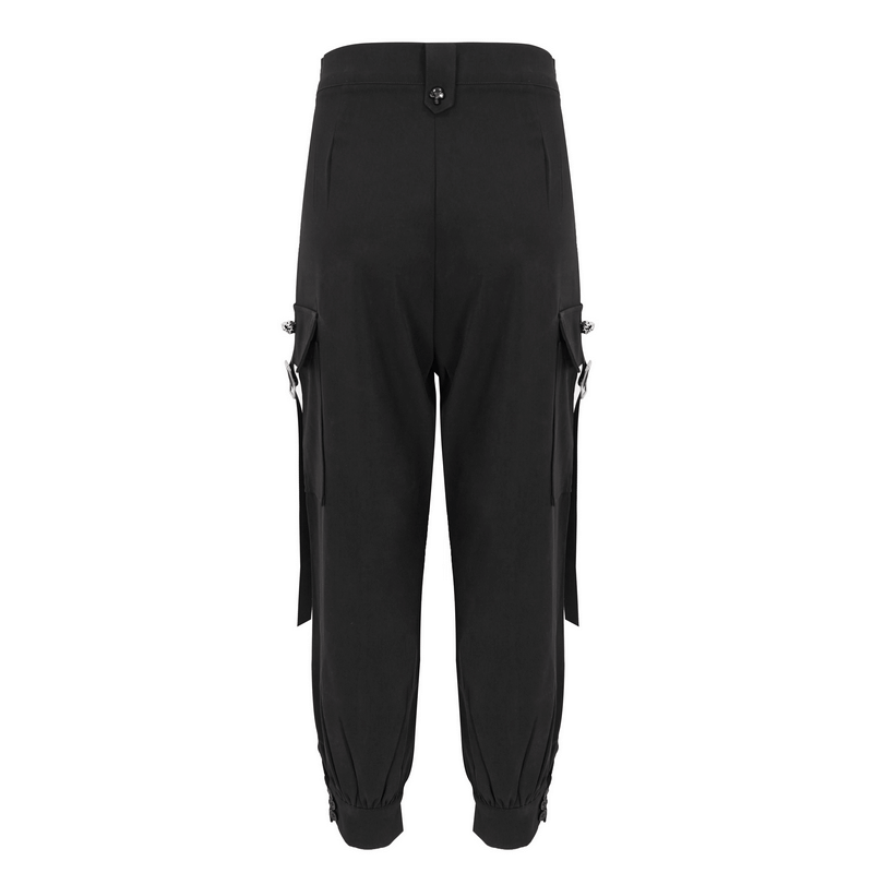Back view of women's punk jogger pants with big pockets and stylish rope detailing.
