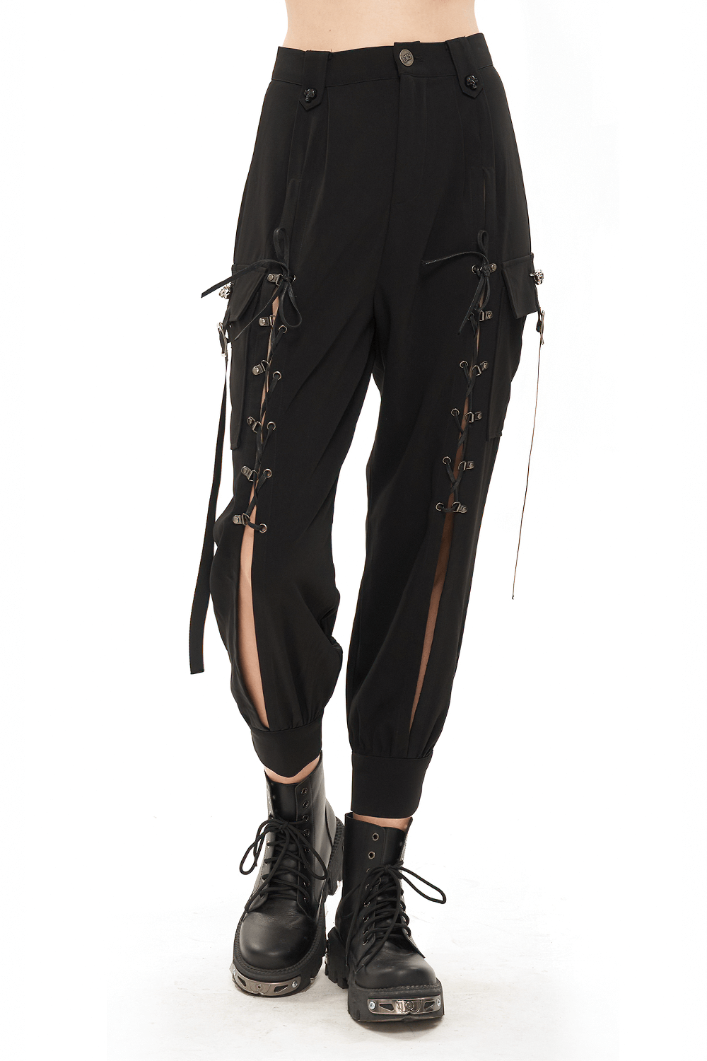 Trendy women's punk jogger pants with big pockets and rope details, perfect for a stylish wardrobe upgrade.