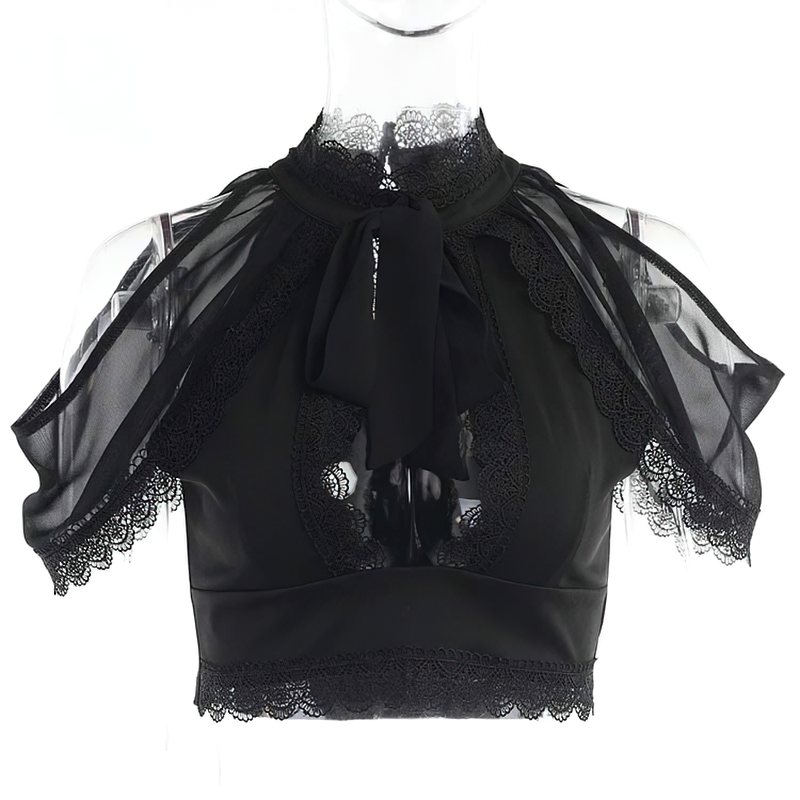 Women Sexy Black Hollow Out Top / Casual Luxury Ladies Clothing / Aesthetic Cropped Top - HARD'N'HEAVY