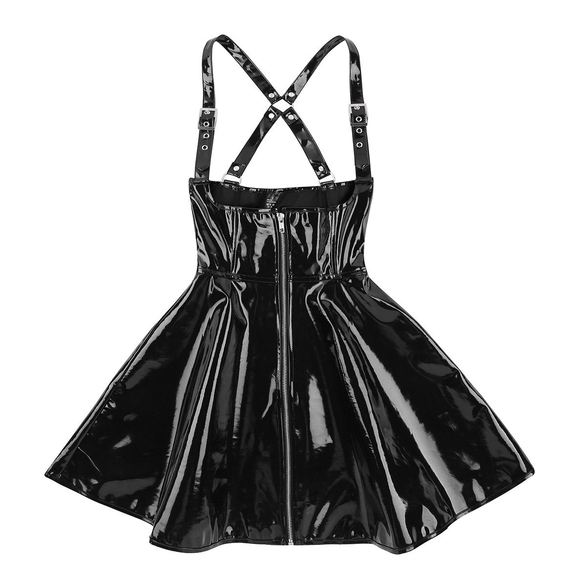 Women Sexy Fashion Dresses / Patent Leather with Front Side Zip / Rocker Girl Outfit - HARD'N'HEAVY
