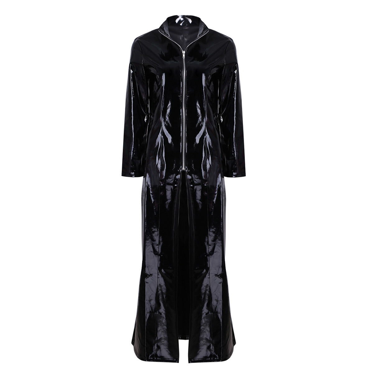 Women Sexy PVC Leather Wetlook Long Sleeve Coat in Gothic Style - HARD'N'HEAVY