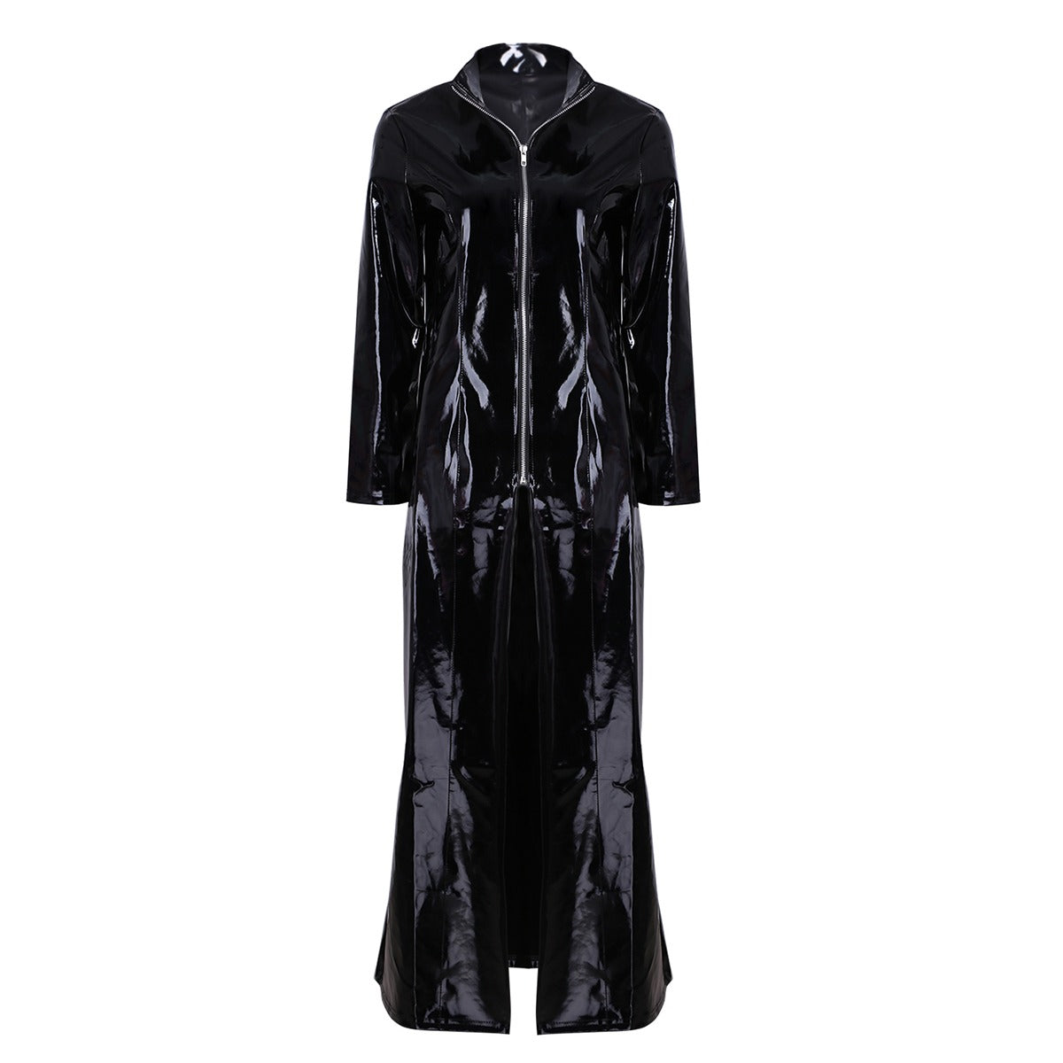Women Sexy PVC Leather Long Sleeve Coat in Gothic Style, perfect for parties and edgy fashion.