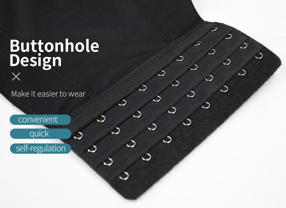 Close-up of buttonhole design for convenient, quick, and self-regulating wear on women's corset tops.
