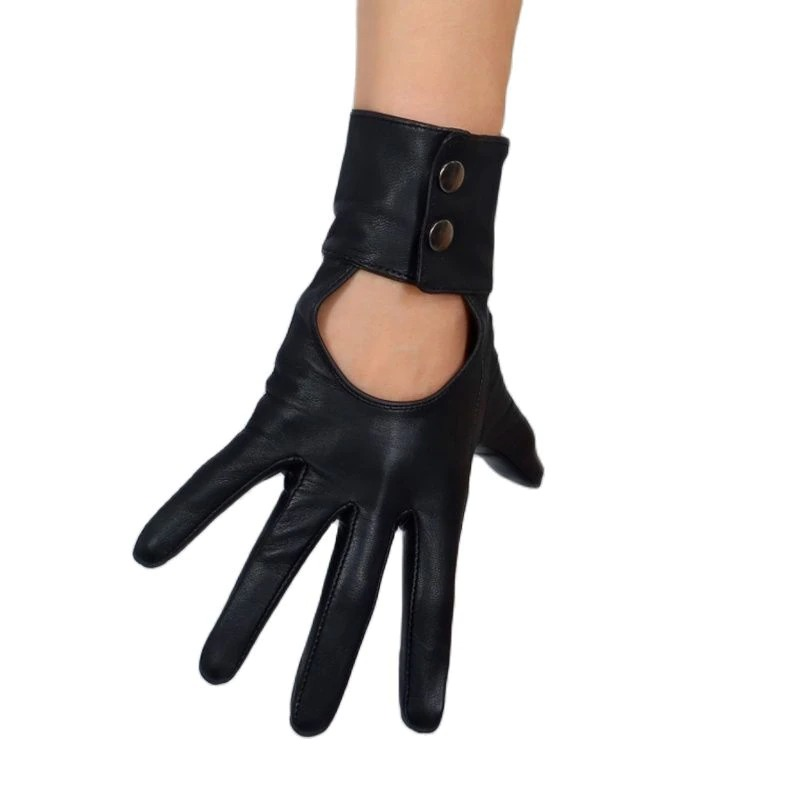 Women’s alternative fashion leather gloves with buttons, stylish touch screen design, perfect for trendy outfits.