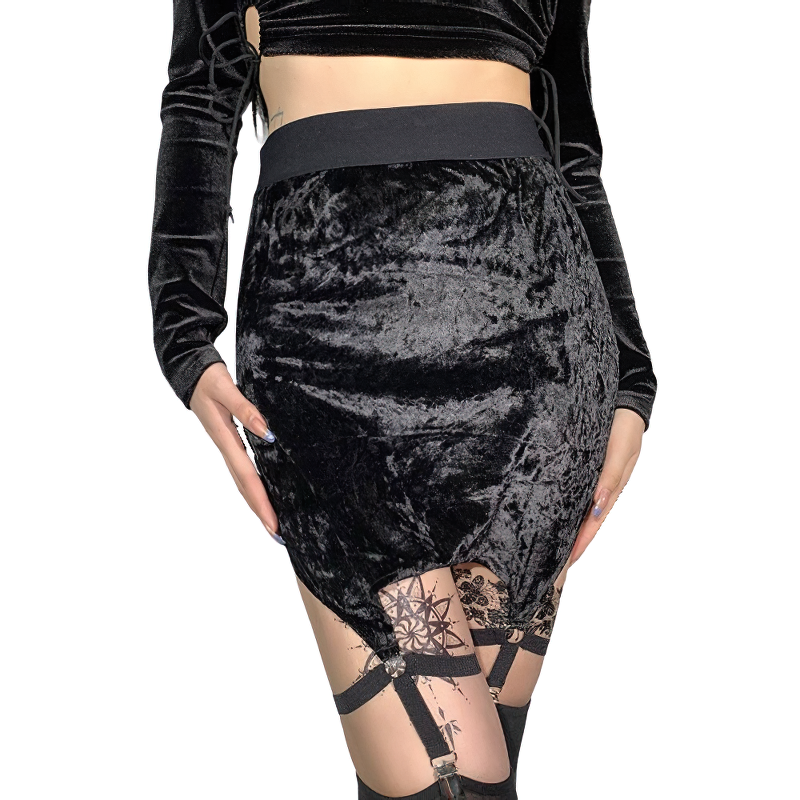 Women Velvet Mini Skirt Of High Waist / Female Dark Sexy Streetwear / Gothic Style - HARD'N'HEAVY