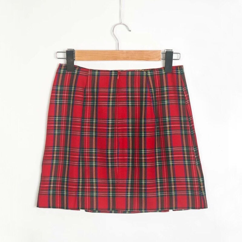 Women Zipper Opening Plaid Print Pencil Skirt With Two Small Front Slits in Grunge Style - HARD'N'HEAVY