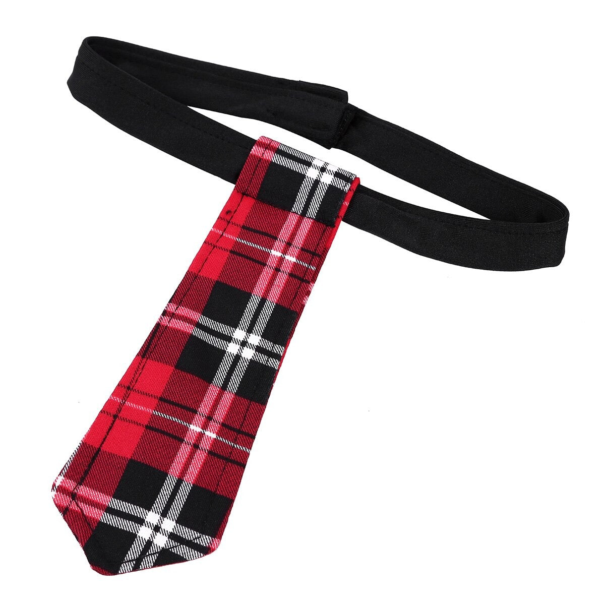 Red plaid tie for women's schoolgirl cosplay costume, featuring a stylish and fun design.