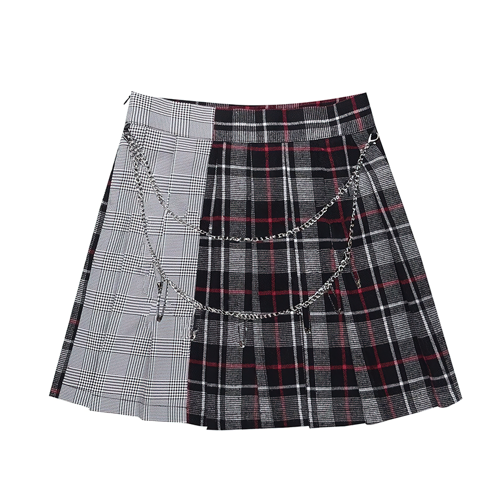 Women's Alternative Style Skirt With Chains / Cool Female Plaid Skirt / Gray Skirt For Girl - HARD'N'HEAVY
