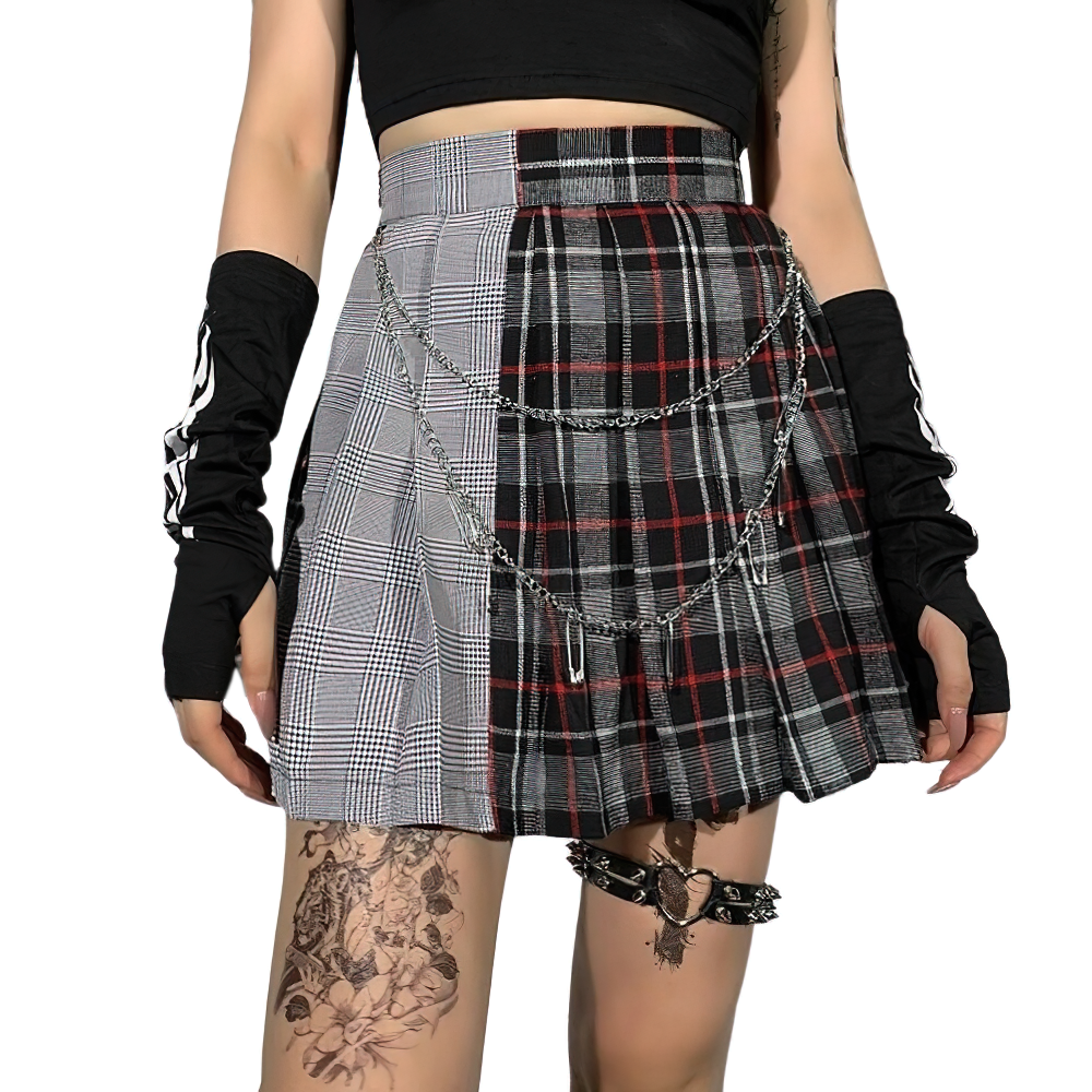 Women's Alternative Style Skirt With Chains / Cool Female Plaid Skirt / Gray Skirt For Girl - HARD'N'HEAVY