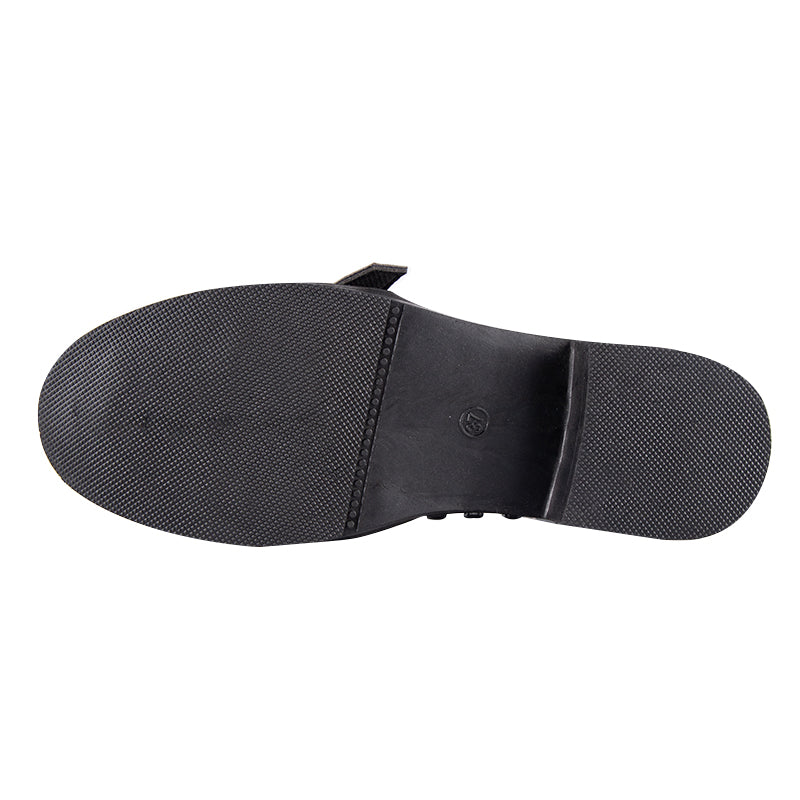 Bottom view of women's ankle boots featuring a textured sole and stylish design for added grip and rock flair.