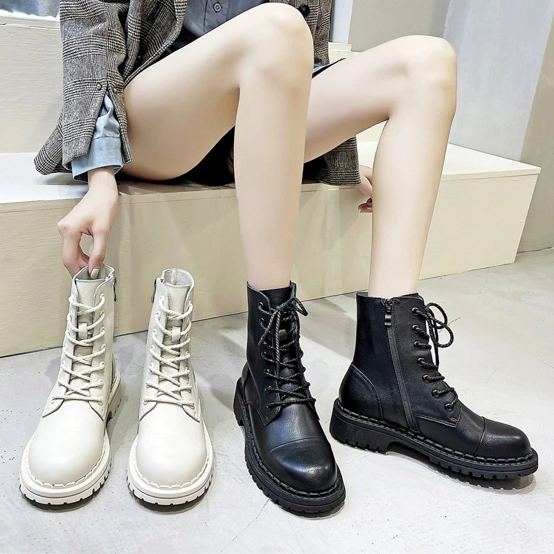 Women's Ankle Boots With Genuine Leather / Lady's Warm Handmade Round Toe Platform Shoes - HARD'N'HEAVY