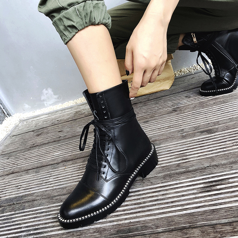 Women's Ankle Genuine Leather Shoes / Soft Leather Female Alternative Fashion Boots - HARD'N'HEAVY