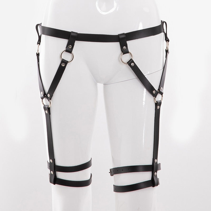 Gothic Lingerie Women's Punk Leather Adjustable Garter Belt & Body Harness - Faux Leather Leg Harness For Rave & Cosplay Gothic Lingerie Women's Punk Leather Adjustable Garter Belt & Body Harness - Faux Leather Leg Harness For Rave & Cosplay