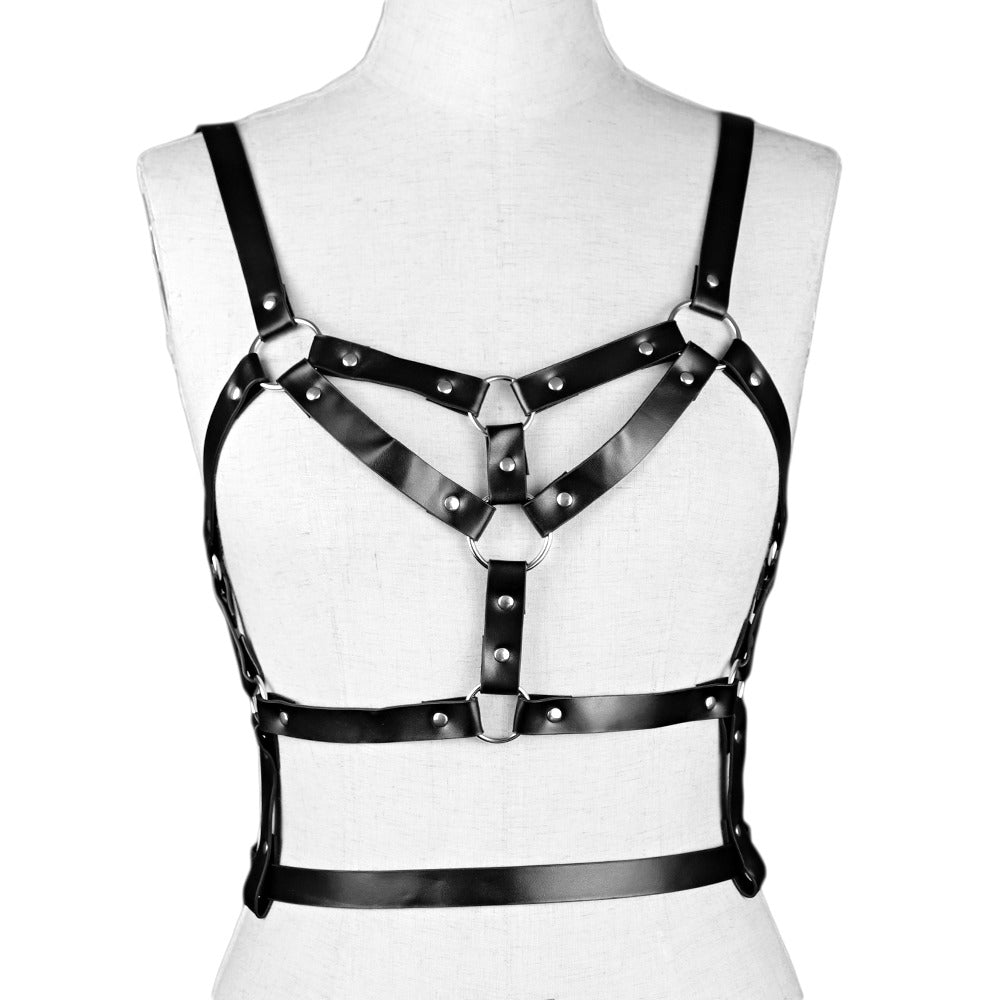 Women's Belt For Stocking Garters / Female Faux Leather Body Harness / Adjustable Body Bondage - HARD'N'HEAVY