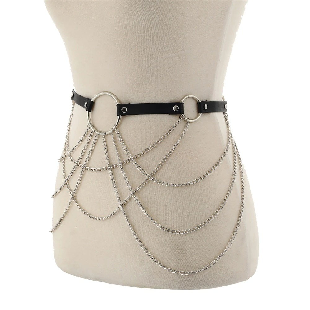 Women's Black Body Harness with Chain in Gothic Style / Alternative Fashion Accessiores - HARD'N'HEAVY
