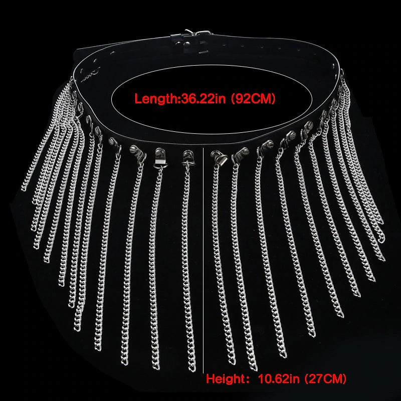 Gothic faux leather waist belt with chains, rock fashion accessory, 36.22in length, 10.62in height.