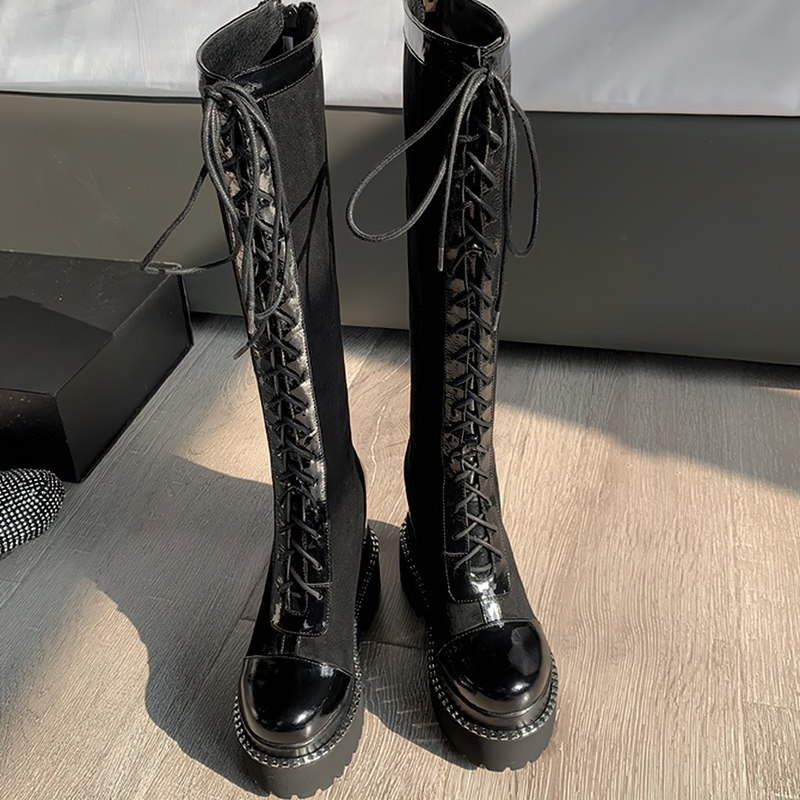 Women's Black Boots in British Style / Female Over-the-Knee Long Boots with Thick Bottom - HARD'N'HEAVY