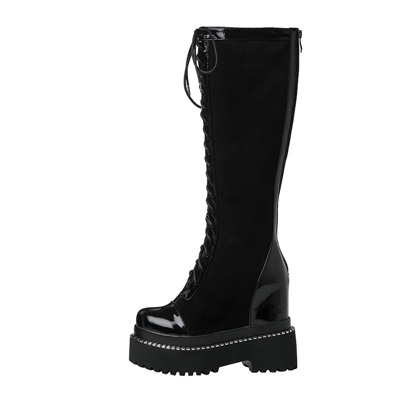 Women's Black Boots in British Style / Female Over-the-Knee Long Boots with Thick Bottom - HARD'N'HEAVY