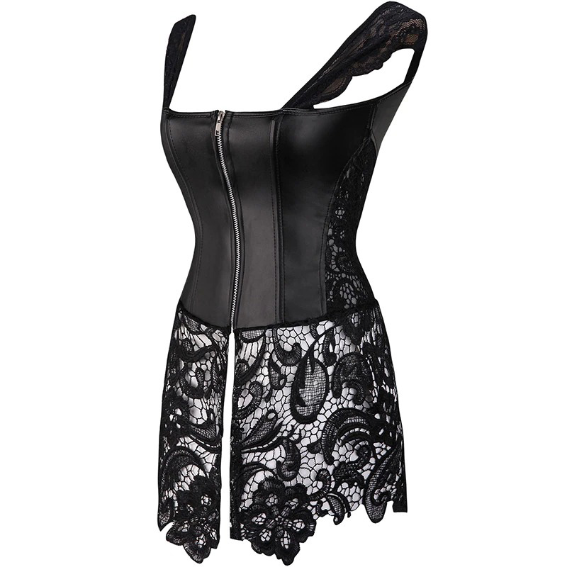 Women's Black Cotton Corset-Dress / Fashion Lace Corset with Zipper - HARD'N'HEAVY