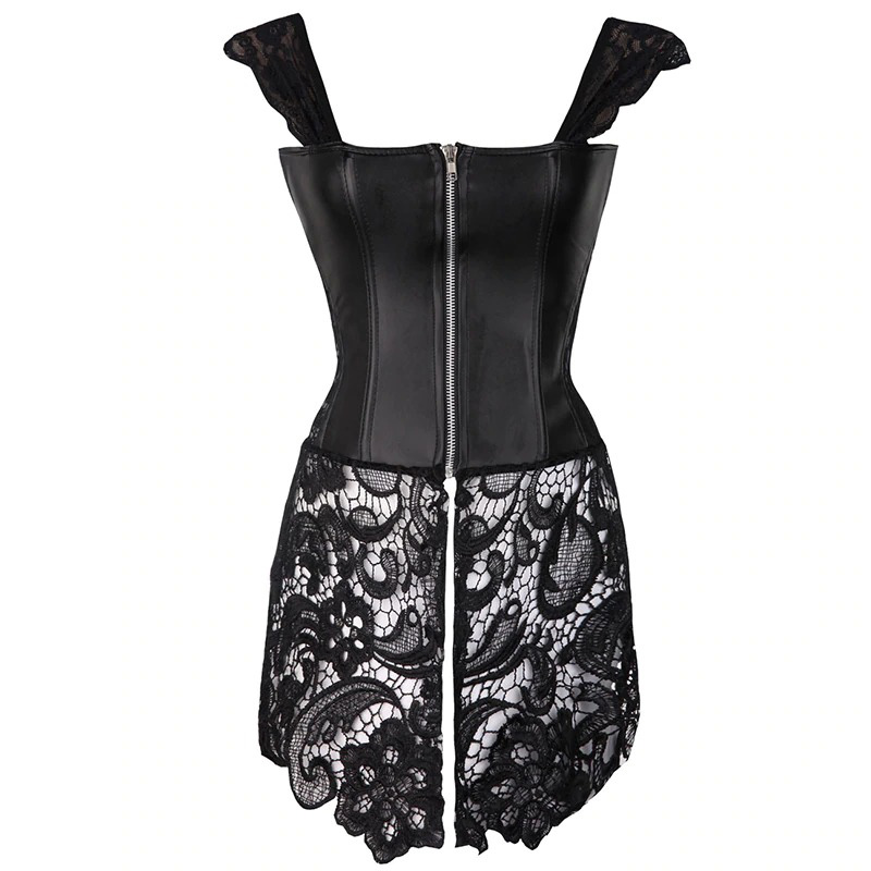 CLEARANCE / Women's Black Cotton Corset-Dress / Fashion Lace Corset with Zipper - HARD'N'HEAVY