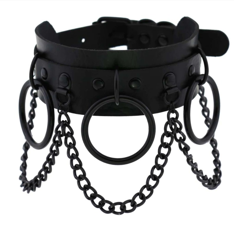 Women's Black Gothic Punk Choker Goth Chain Collar / Fashion Leather Accessories - HARD'N'HEAVY