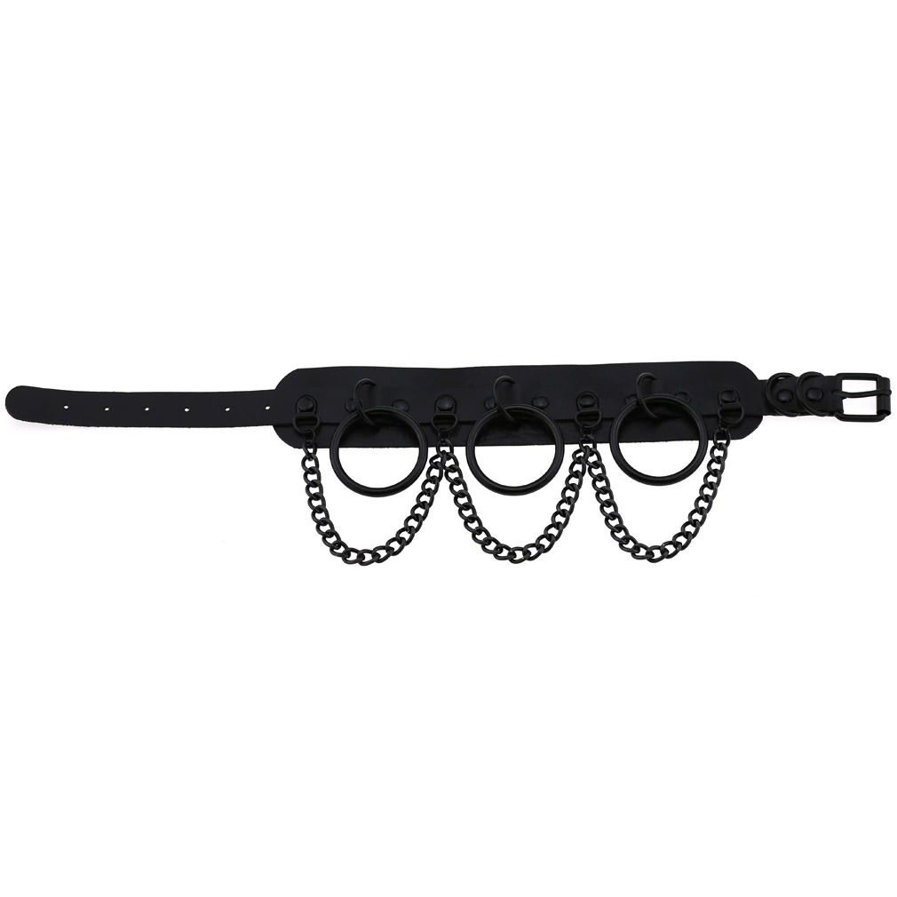 Women's black gothic punk choker with chain accents, perfect for bold, alternative fashion statements.