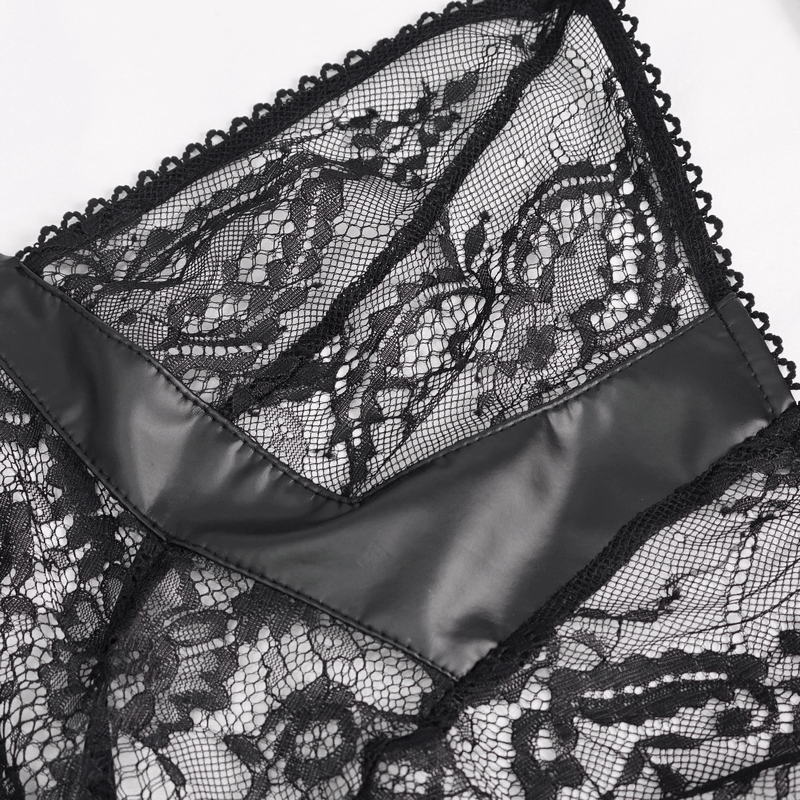 Close-up of women's black lace lingerie detailing, featuring intricate lace patterns and elegant trim.