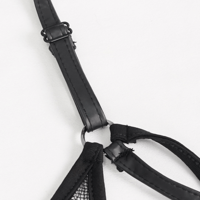 Close-up of black lace lingerie straps showcasing elegant design and intricate stitching details.