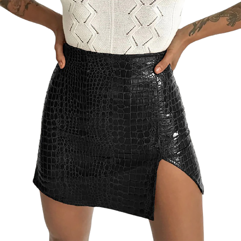 Women's Black Mini PU Leather Skirt / Sexy Pencil Skirts High Waist - HARD'N'HEAVY