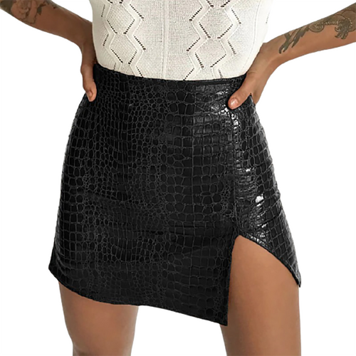 Schwarzer Mini-PU-Lederrock für Damen / Sexy Bleistiftröcke mit hoher Taille 