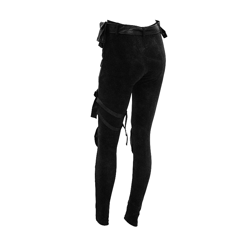 Women's Black Pants with Detachable Waistband and Pockets / Gothic Lace up Skinny Pants - HARD'N'HEAVY